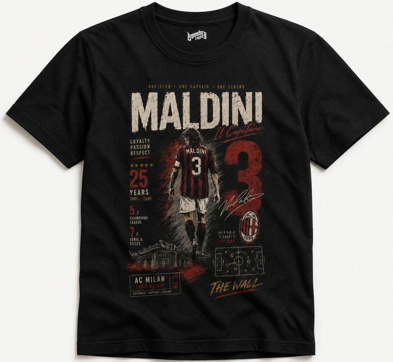 Paolo Maldini Number 3 Football Legend T-Shirt