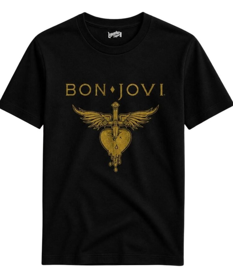 Bon Jovi Gold Winged Heart Logo T-Shirt